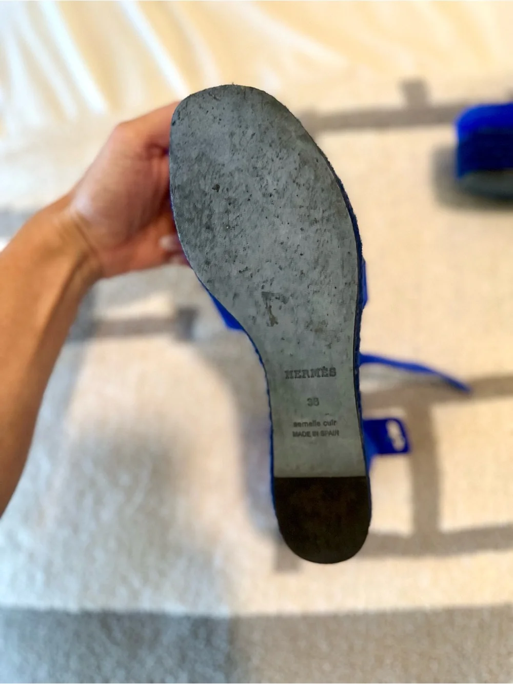 Elda espadrille in “ blue ocean color” size 8 Hermes 100% authentic woman’s shoe